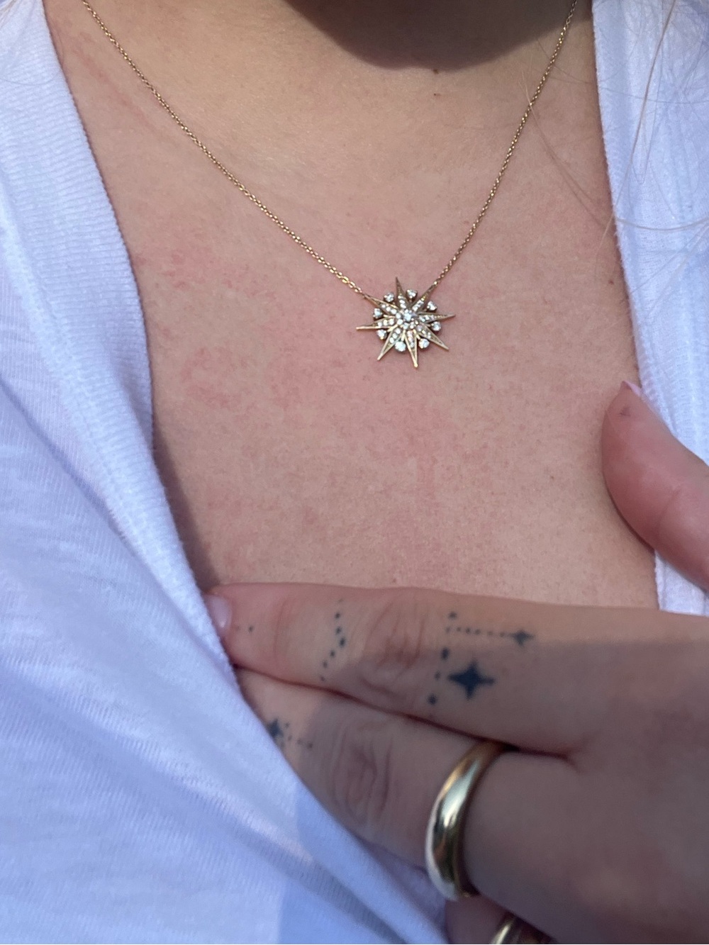 14k yellow gold celestial diamond necklace - Picture 2 of 5
